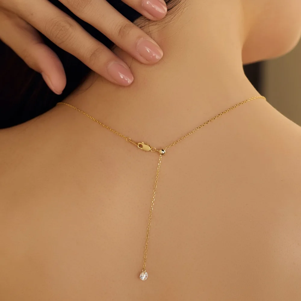 

CCFJOYAS 925 Sterling Silver Single Perforated Droplet Shaped Clear Zircon Pendant Necklace Multi Size Minimalist Clavicle Chain