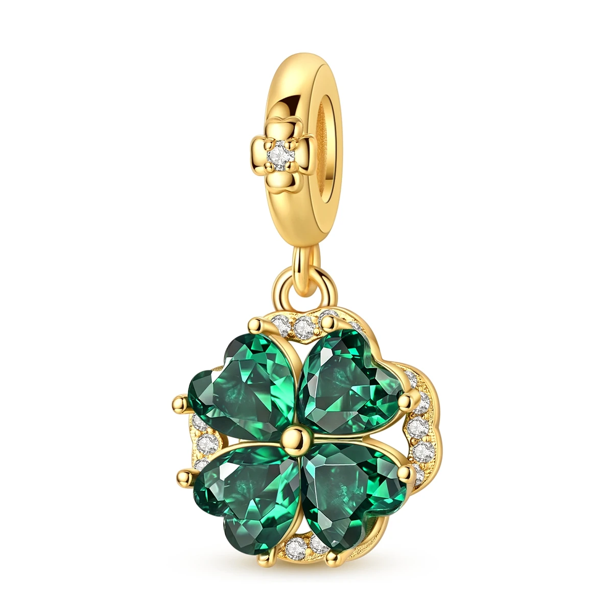925 Sterling Silver Golden Four Leaf Clover Rotatable Charm Pendant Fit Original Bracelet Diy Jewelry For Woman