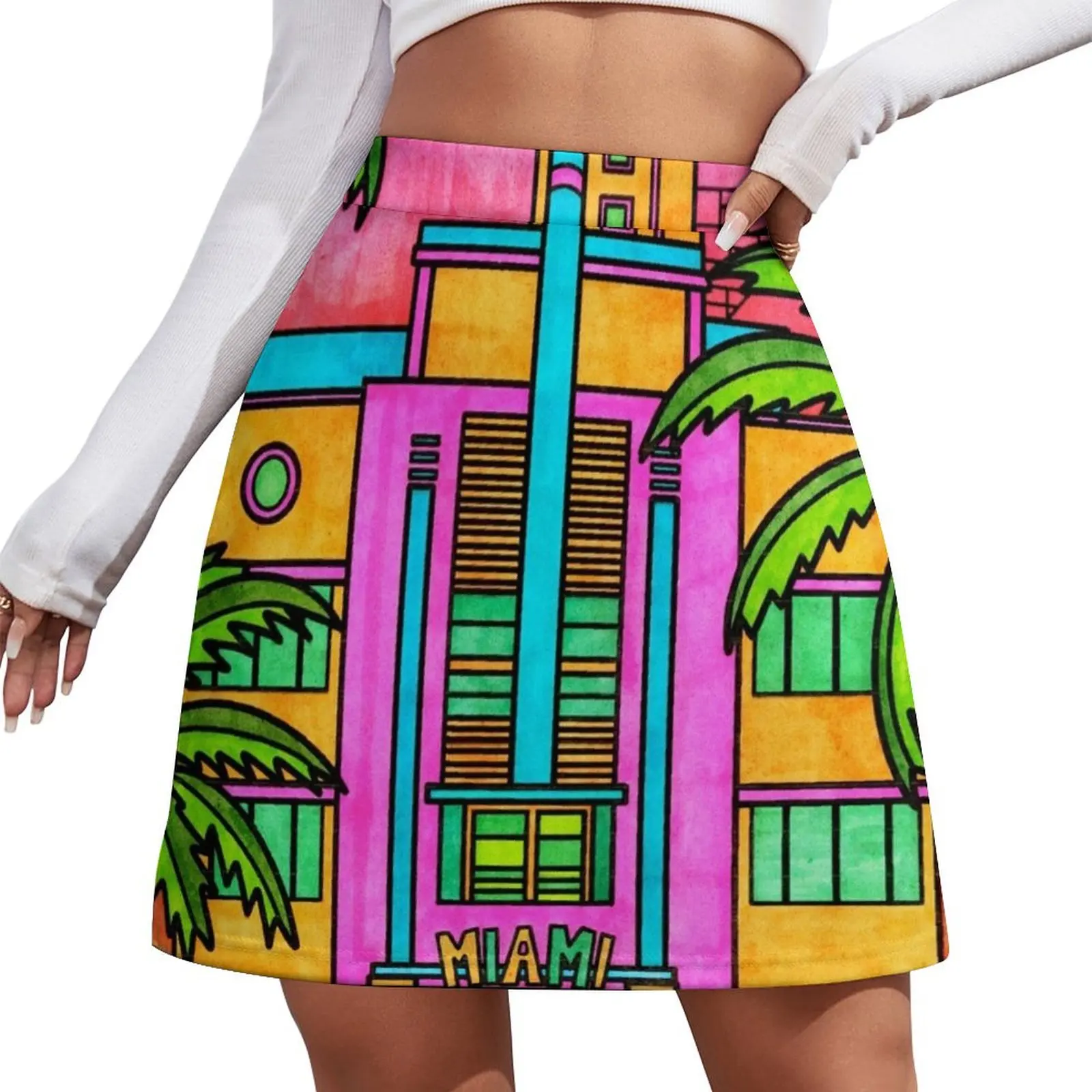 Miami Art Mini Skirt women's clothing korea stylish cute skirt Mini Skirt