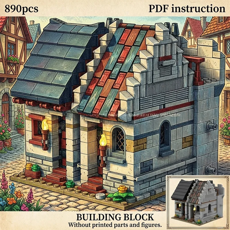 DIY Schloss Königreich Dorfhaus Konstruktionsset Historisches Gebäude Bausteine Spielzeug Geschenk