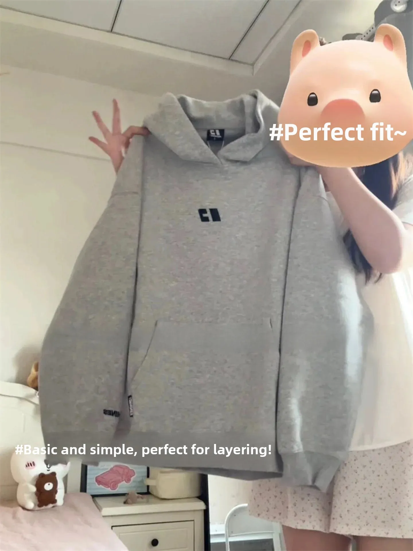 Unisex Loose Fit Cotton Hoodie All-Match Autumn Winter Fashionable Streetwear Home Outdoor Casual Sporty Long Sleeve Crew Nec...