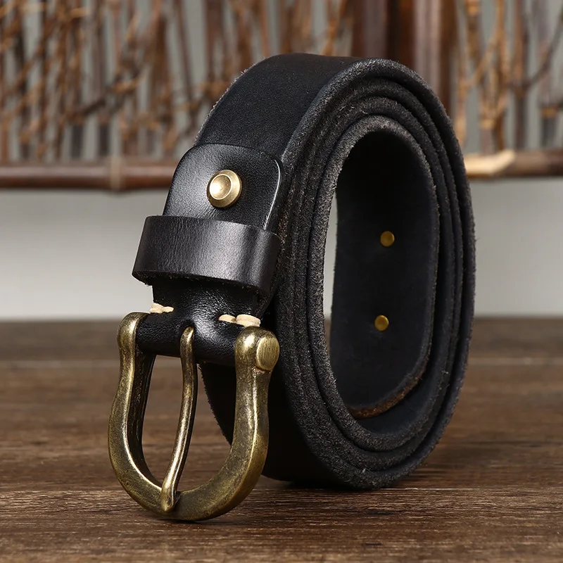 

100% Pure Cowhide 3.8cm Wide Thickening Belt For Men Women Copper Pin Buckle Genuine Leather High Quality Luxury Band Waistband