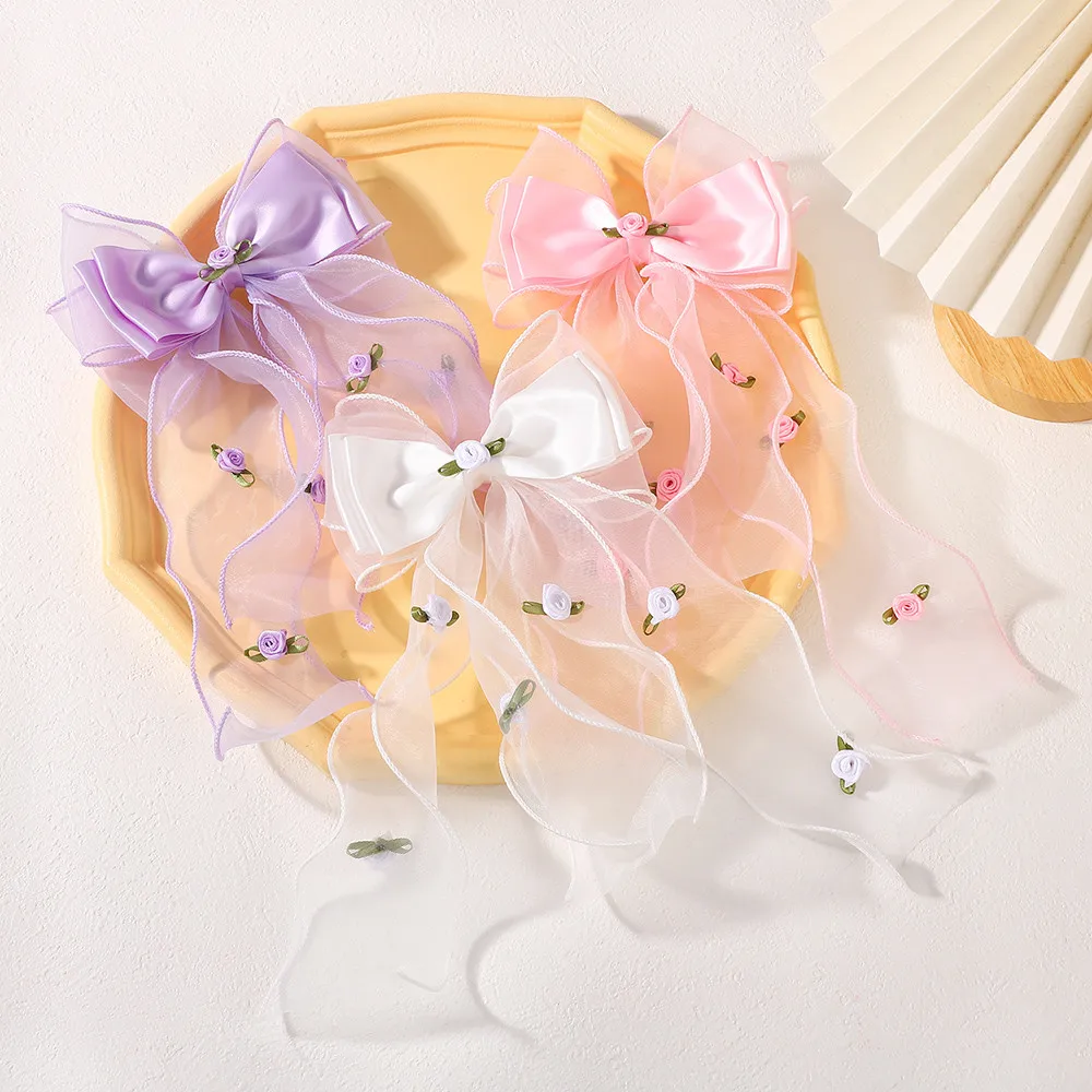 

1pcs Cute Flower Embroidery Hair Clips for Girls Lovely Boutique Bows Ponytail Hairgripes Women Fashion Hair Accessories