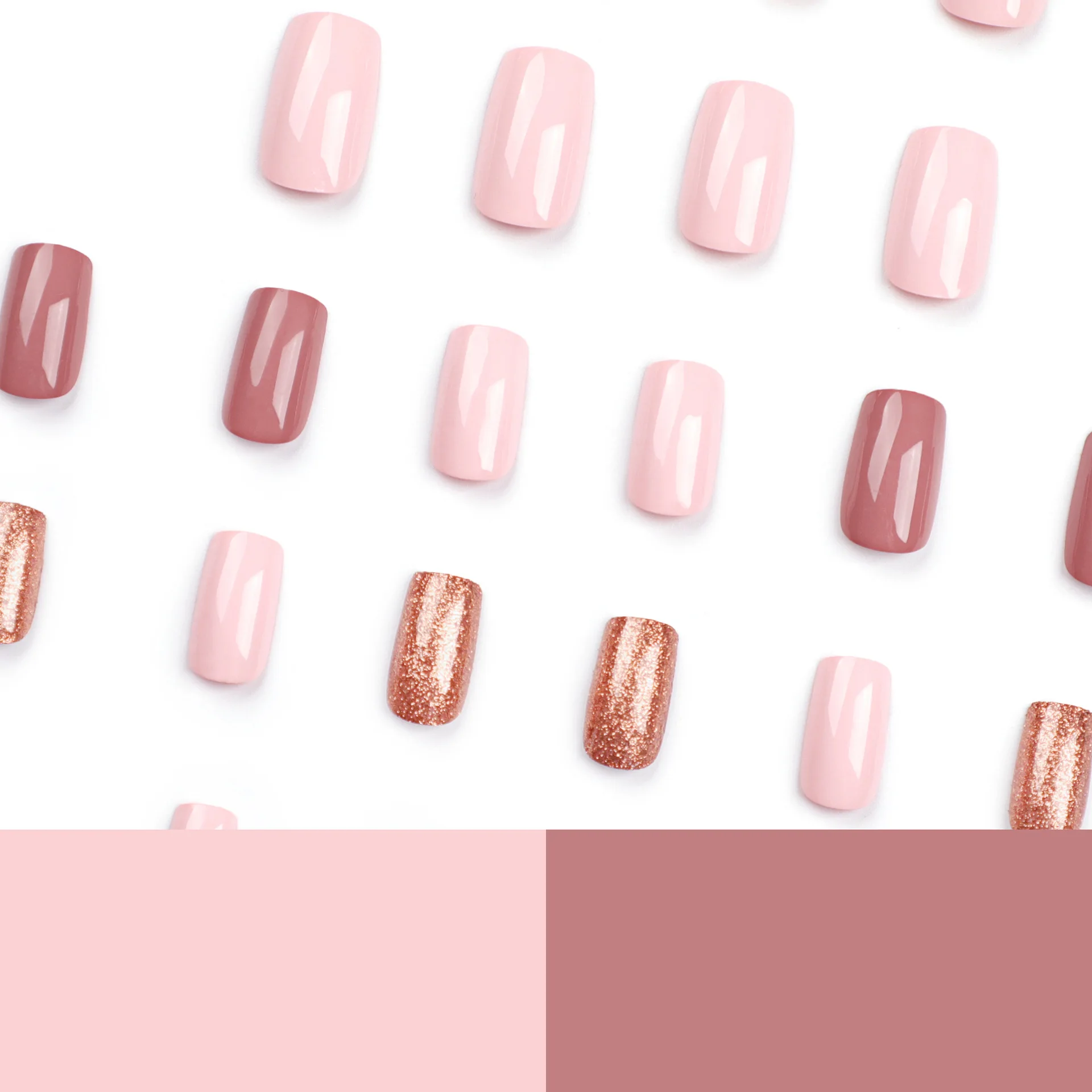 24 pièces Style minimaliste nouvelles fleurs d'été presse sur les ongles couleur unie paillettes français faux ongles couverture complète portable faux ongles