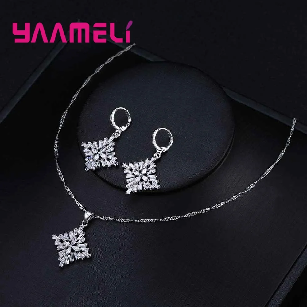 Luxury Wedding Jewelry Set 925 Sterling Silver Cubic Zircon Stone Choker Necklace Lever Back Earring for Women Gifts