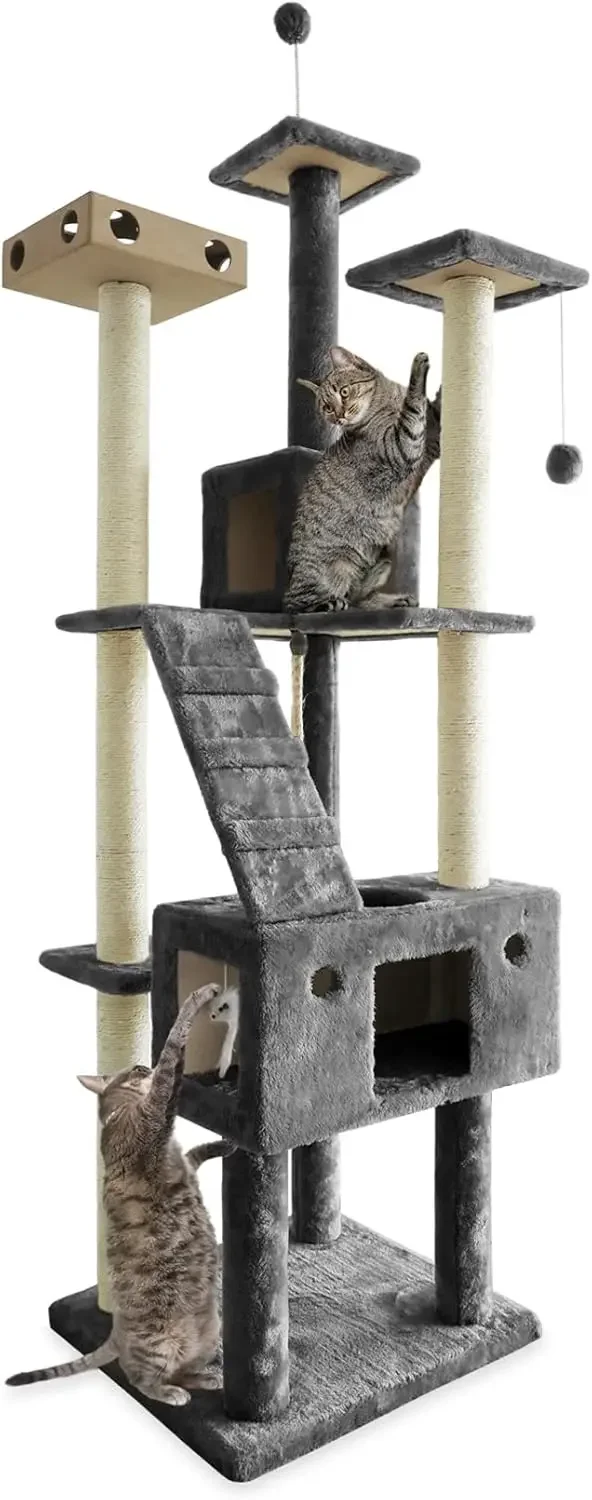 

Furhaven 69.3" Tall Cat Tree for Indoor Cats, Ft. Sisal Scratching Posts, 2x Cat Condos, & Toys - Tiger Tough Double Decker