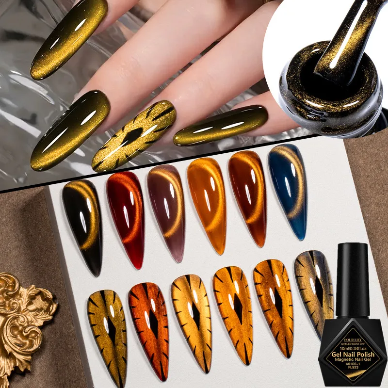 10 ml Goldene Edelsteine Katze Magnetische Gel Nagellack Gold Licht Magnetische Semi Permanent Soak Off UV LED Gel Lack Nagel liefert DIY