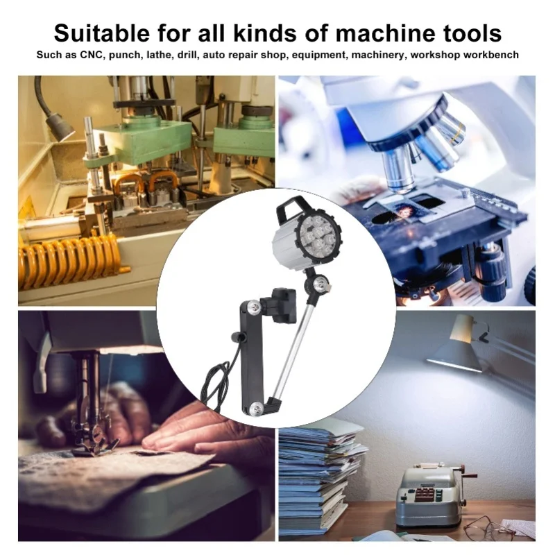 Braccio lungo regolabile pieghevole con luce da lavoro a macchina impermeabile a LED per tornio CNC 12W 24V
