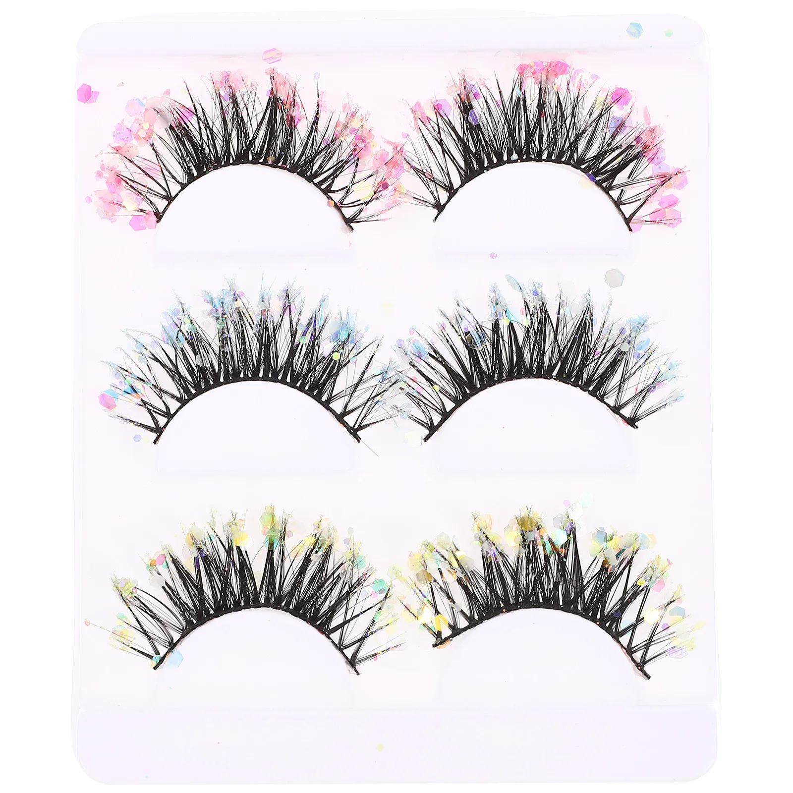 3Pairs False Eyelashes Short Natural Wispy Glitter Design Individual False Lashes Pack Makeup Tools for Stage Performance