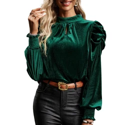 Autumn Long Sleeve Top Pull Up Your Shirt Velvet Top Shirt Women's Top Puff Sleeve Shirt