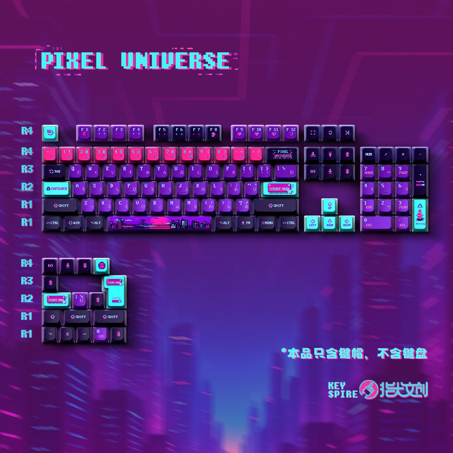 KeyTok OEM Profile Pixel Universe Doubleshot Dye Sub Keycap Set Thick PBT for Keyboard 87 tkl 104 ansi bm60 CSTC75 BM87 BM65