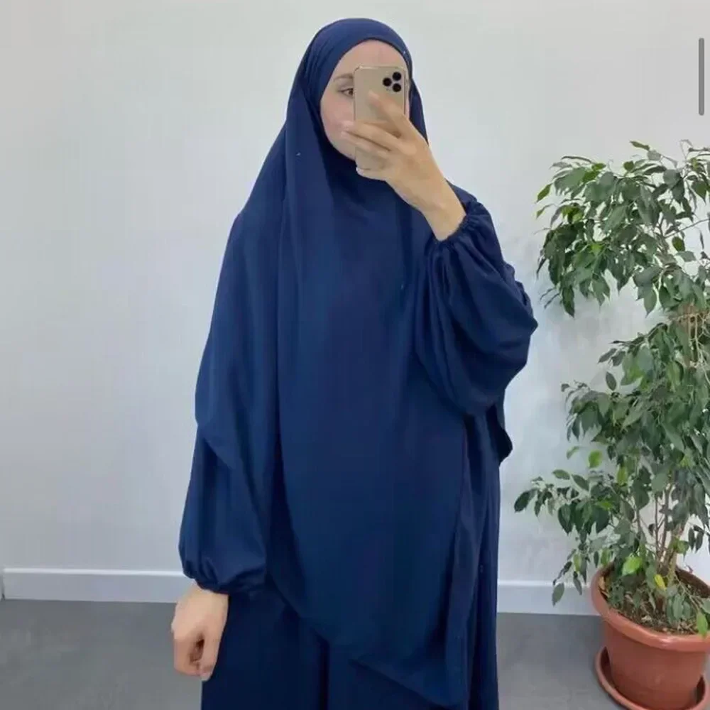 2-laags Khimar Hijab met Abaya Jurk Set Nida Ramadan Eid Moslimvrouwen Gebedskleding Turkije Islamitische Dubai Burka Jilbab Niqab