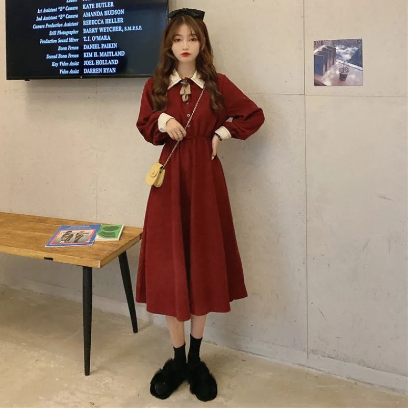 Dresses Women Retro Elegant Design Autumn Leisure Comfortable Simple Ladies Fashion Korean Style Solid All-match Sweet Lovely