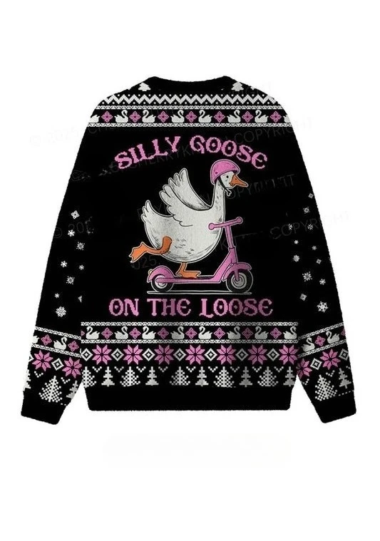 2026 Ugly Christmas Sweater Pullover,Funny Silly Goose Scooter 3D Print Sweatshirt, Men‘s Women’s Kid‘s Christmas Party Jumper