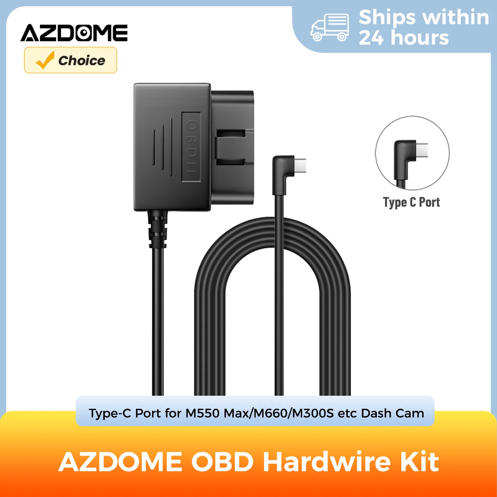 AZDOME OBD Hardwire Kit Type-C for M550 Max/M660/M300S Dash Cam, 24H Parking Monitor Cable, Plug and Play, Low Voltage Protectio