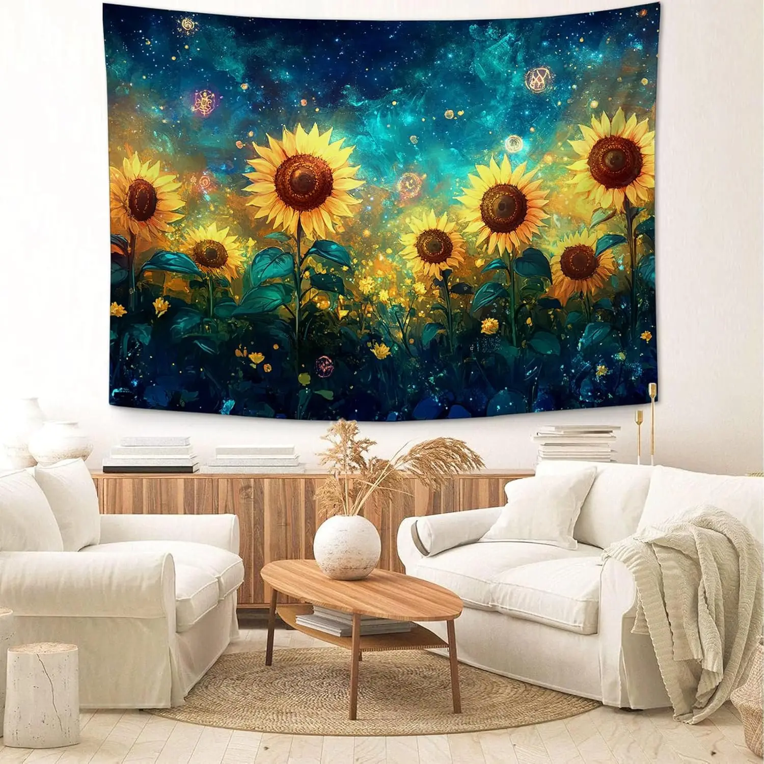 Sunflower Tapestry Galaxy Space Floral Aesthetic Tapestries Starry Sky Nature Hanging Wall Art Decor Home Decoration for Bedroom