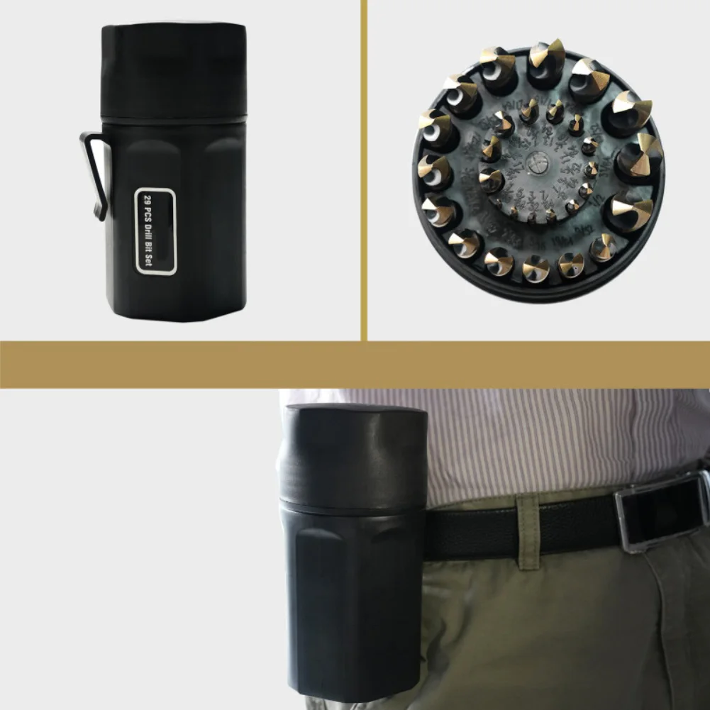 

29PC HSS Twist Drill Bit Set with 135 Degree Point for Metal Wood Plastic Drilling Featuring Straight Shank and Secure Chuck Fit