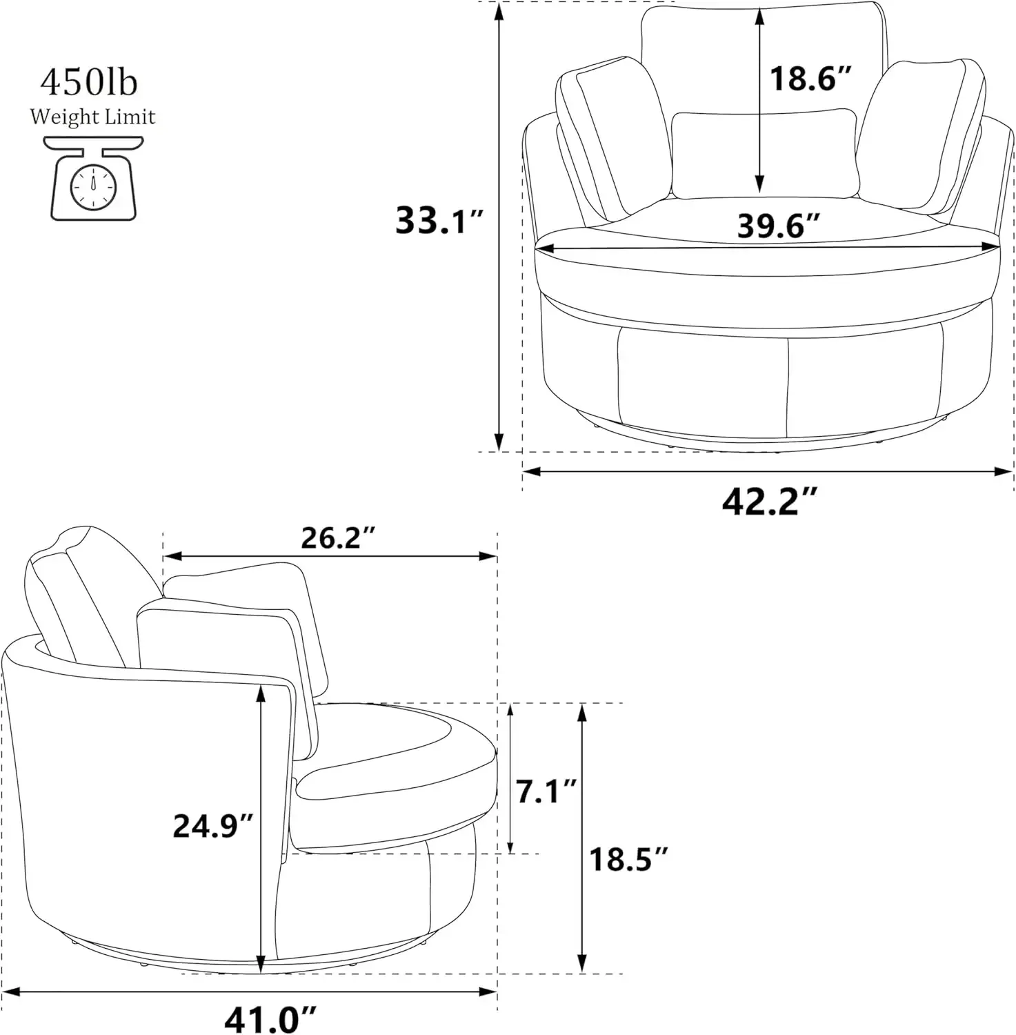 Swivel Accent Barrel Chair Oversized Modern Akili Upholstered Sofa Lounge Club Leisure Chair Round Chair for Hotel Living Room