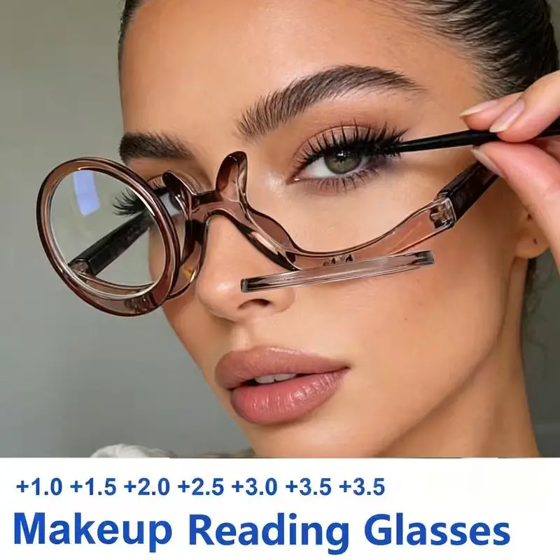 1 Pair of Fashionable Colorful Frame Makeup Mirrors, Light Luxury Elegant Small Frame Trendy High-Definition Reading Glasses, Spring-Legged Double-Lens 90-Degree Rotating Reading Glasses, Suitable for Daily Use at Home