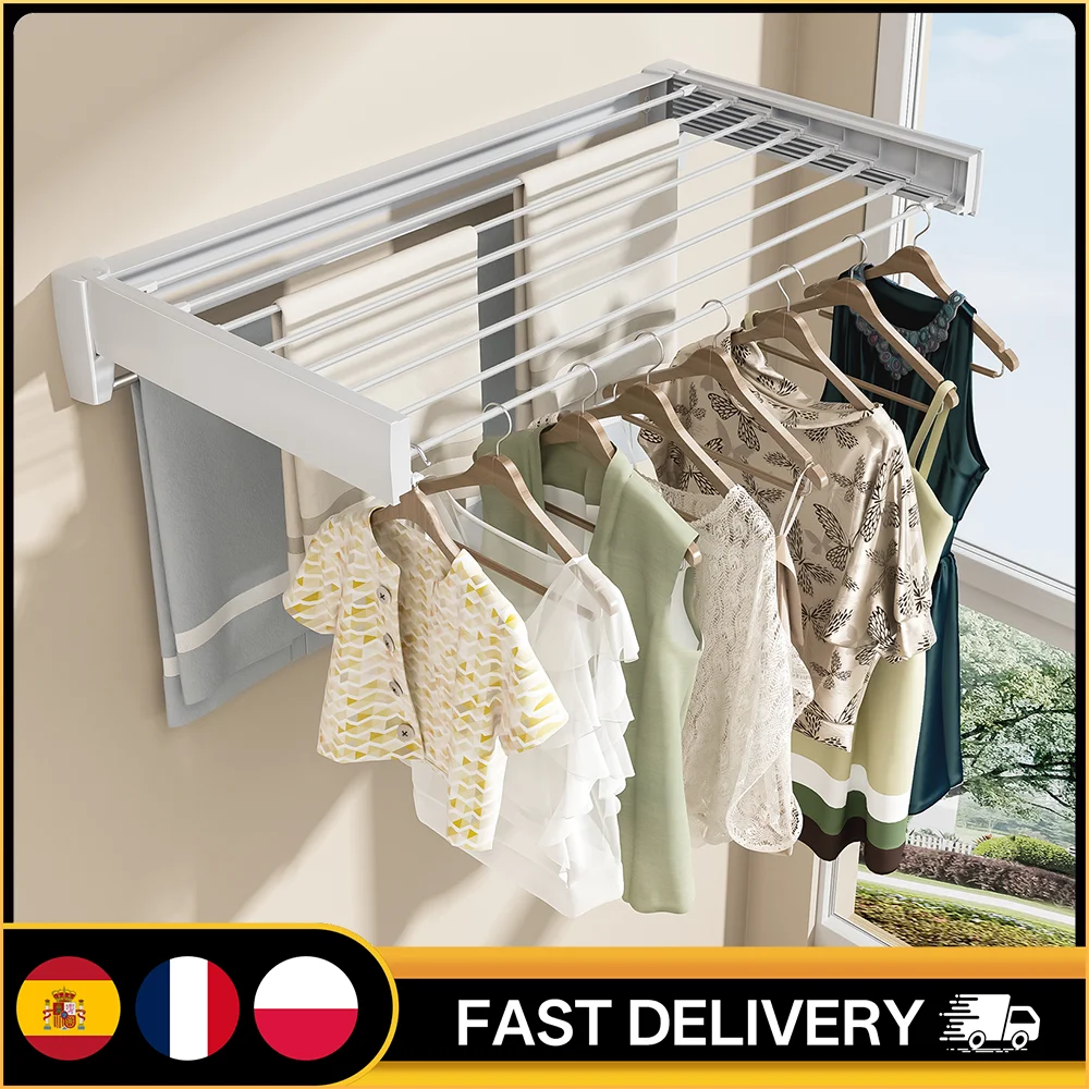 Séchoir à linge mural pliable et rétractable, invisible, gain de place, télescopique, pour salle de bain, balcon, intérieur