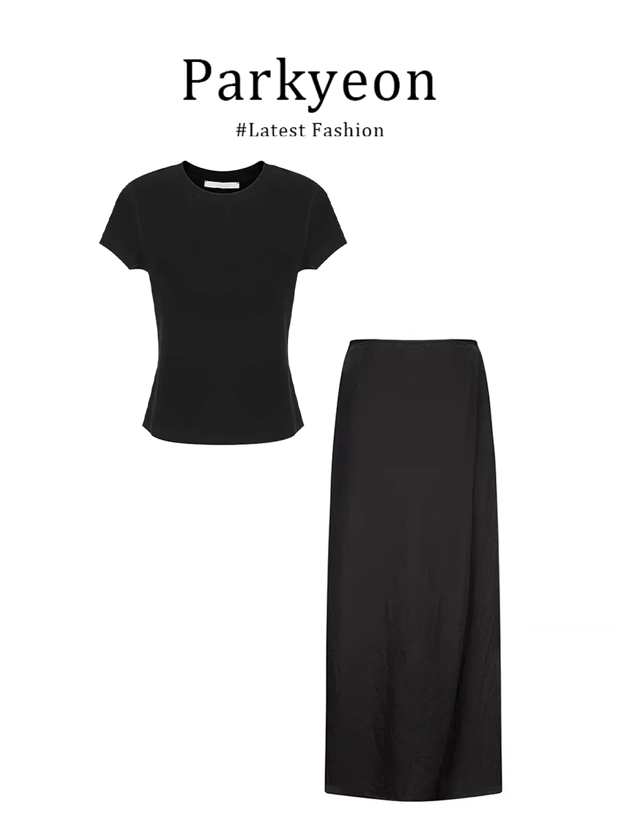 

Женский летний комплект Parkyeon в корейском стиле: топ с короткими рукавами и полуюбка, модный и милый, маленький размер