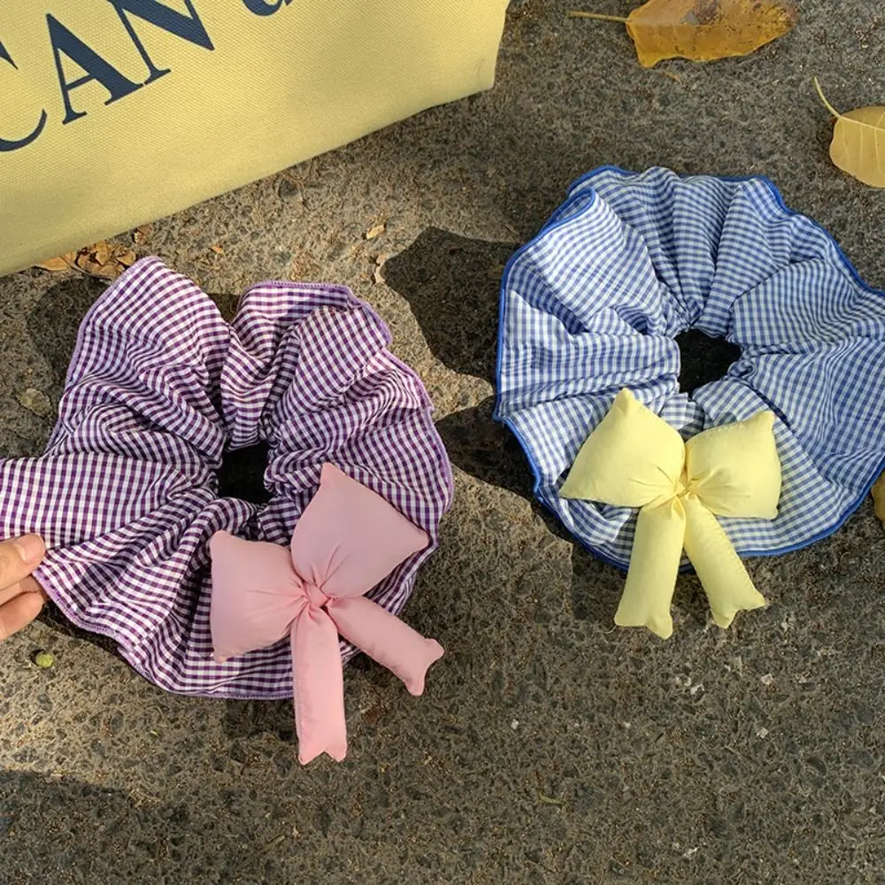 

Elastic Sweet Lattice Hair Scrunchies Bowknot Cloth Ruffle Hair Rope Hair Rope Ponytail Holder Oversized Hair Tie Lady