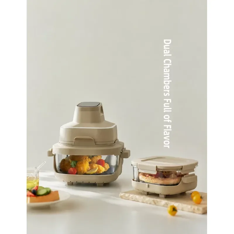 Double glass basket Air fryer 2-in-1 360-degree hot air circulation Oil-free visual cooking Transparent electric air fryer