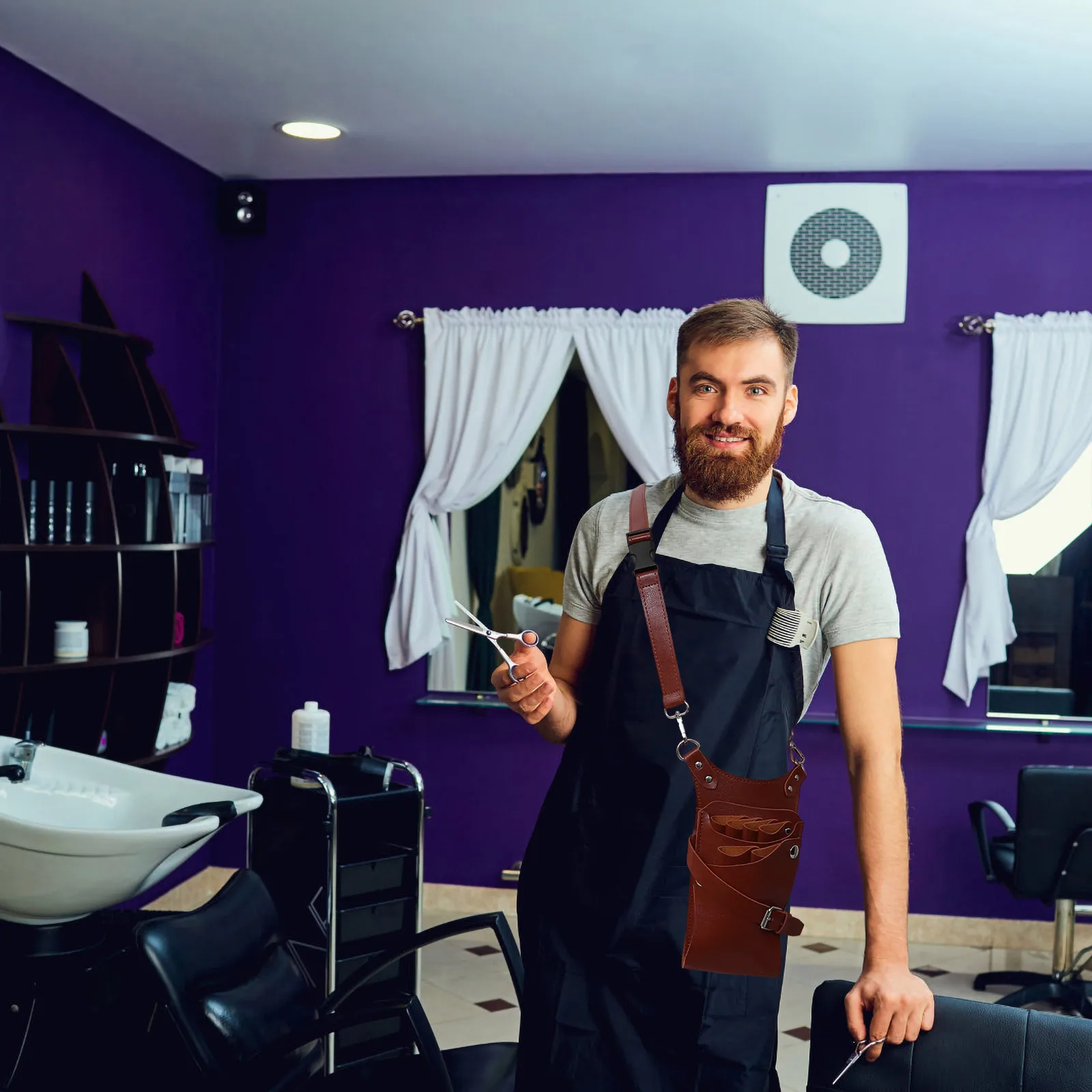 

Scissors Kit Pocket Professional Barber Tool Case High Capacity Design Portable Lightweight for Business Trip Scissors Waist Bag