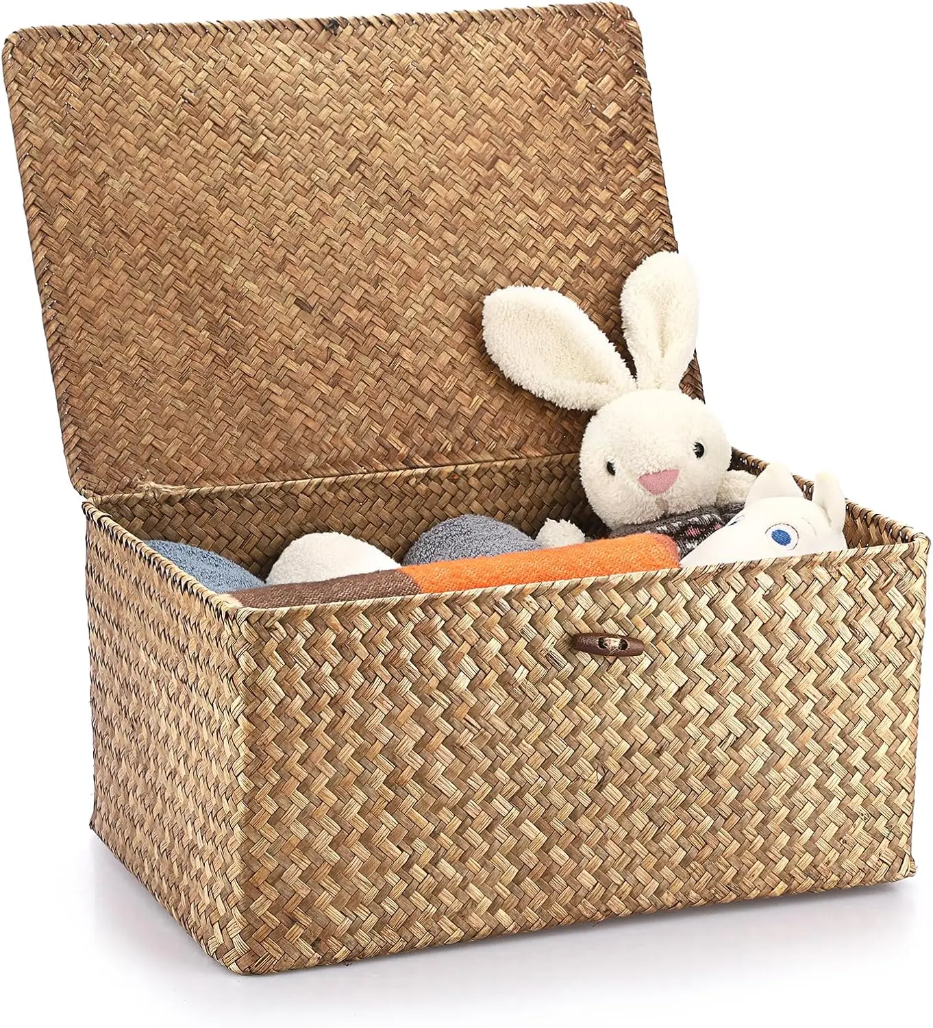 

Handwoven Seagrass Storage Baskets with Lid, Rectangular Organizer for Shelf Wardrobe Home Coffee X-Large
