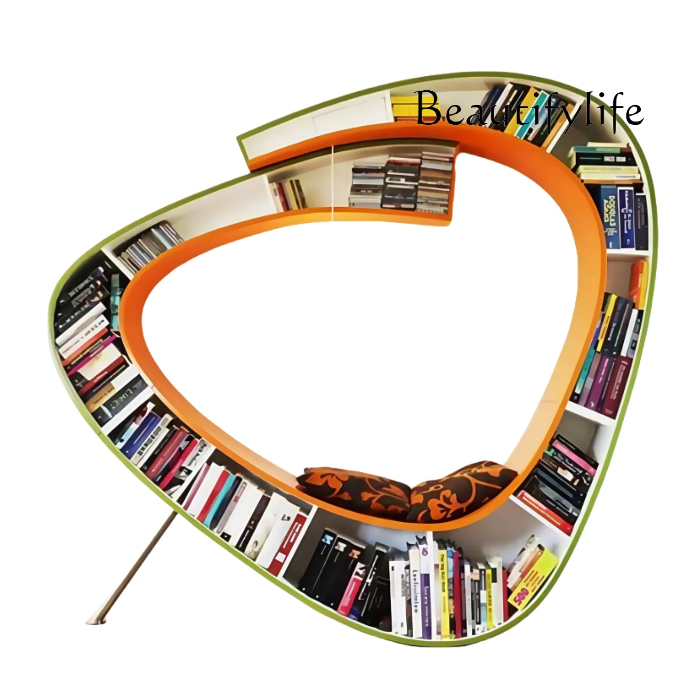 

Painting bookshelf, bookcase, floor-to-ceiling love shelf, display rack against the wall, curved decorative cabinet