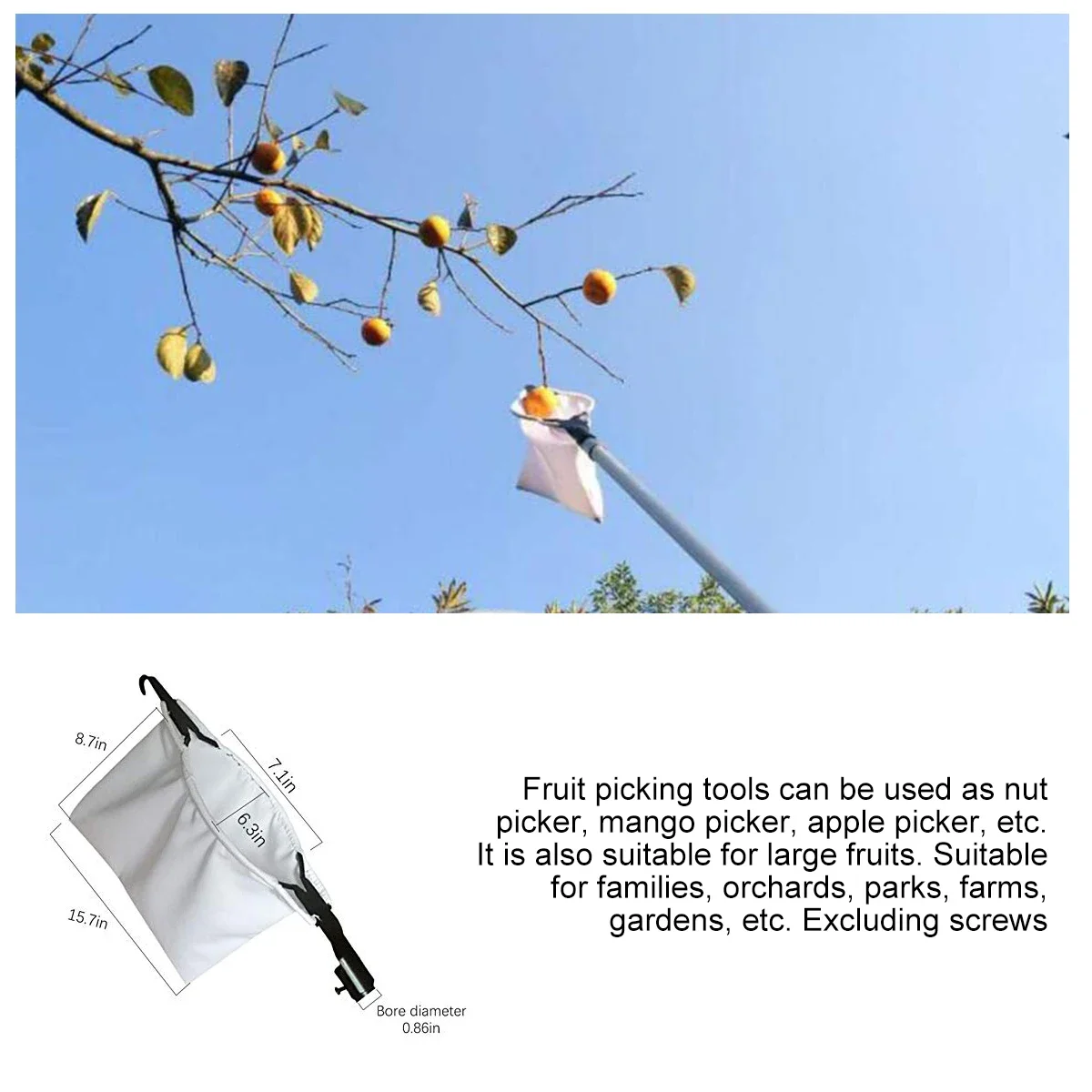 Metal Fruit Picker Orchard Gardening Apple Peach High Tree Picking Tool Big Fruit Catcher Collection Pouch Farm Garden Supplies