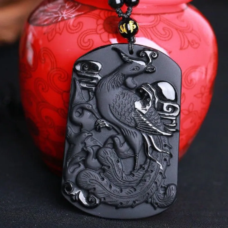 

Natural Obsidian Suzaku Fengming Pendant Fengming Nine Days Pendant Phoenix Pendant