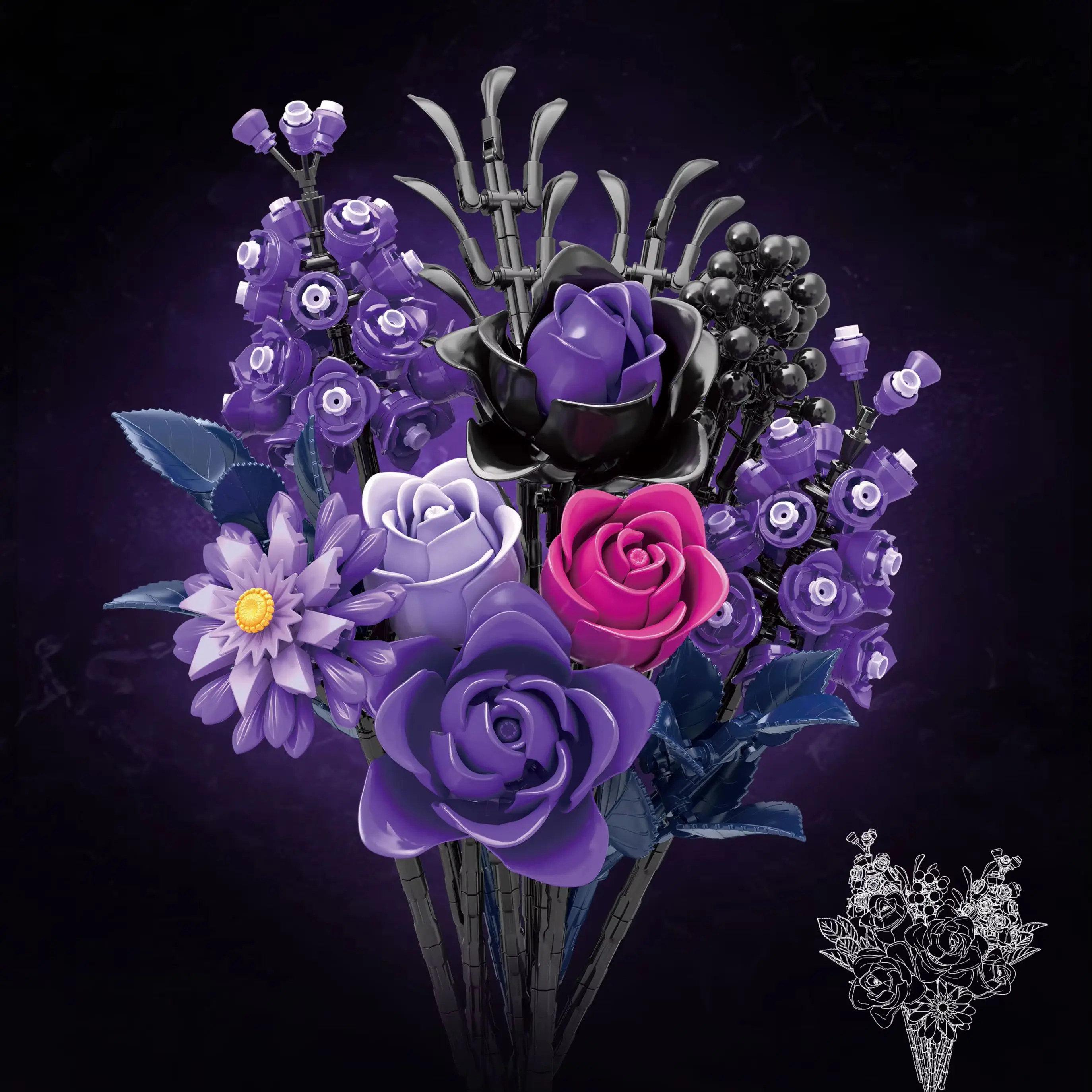 

MOC Gothic Purple Rose Grace Botanica Building Blocks Set Artificial Botanical Decor Toys Gifts Valentines Girlfriend Birthday