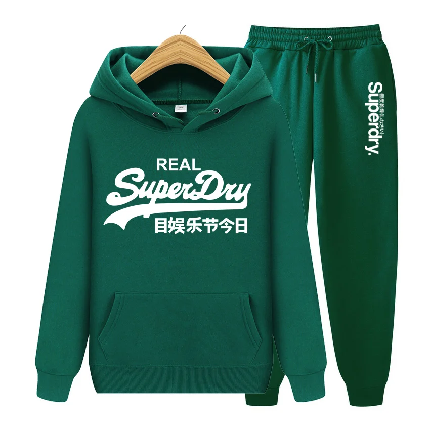 Men Tracksuit 2 Pieces Sets Hooded Sweatshirt +Drawstring Pants Male Hoodies Running Sportswear Men Women Autumn Sportwear