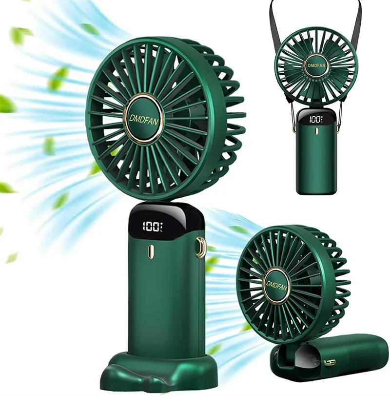 

3.5-7 H Working Time 1800m Rechargeable Quiet Mini Handheld Hanging Neck USB Fan Desktop Portable 5 Speed Strong Airflow Type C