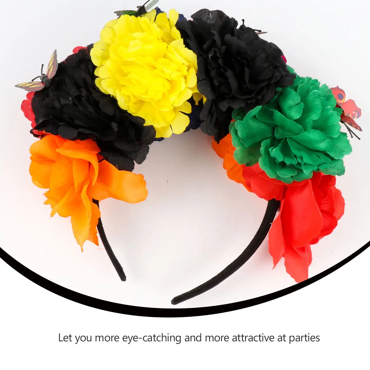 Rose Flower Crown Headband Women Halloween Hair Band Fabric Flower Headdress Party Costume Ornament Classical Fancy Hair Hoop