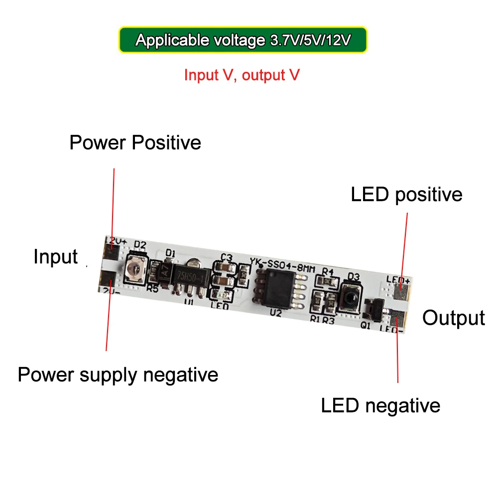 3.7V 5V 12V No Hole IR Scan Sweep Hand Sensor Switch PCB 60W Smart Motion Sensor Light Switch for LED Strip Closet Cabinet Light