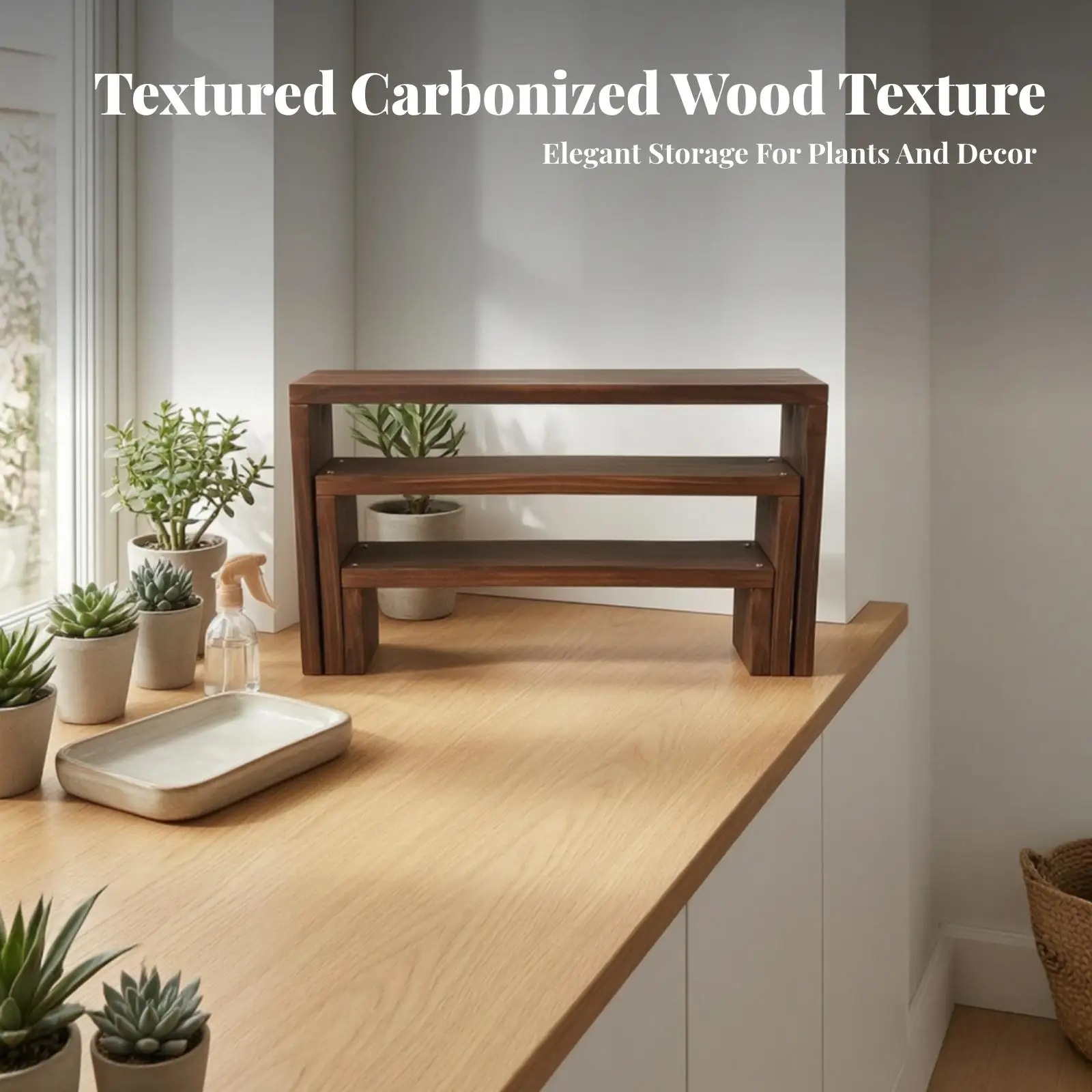 Stepped Plant Stand Rustic Plant Shelf Compact for Tabletop, Balcony, Collectors