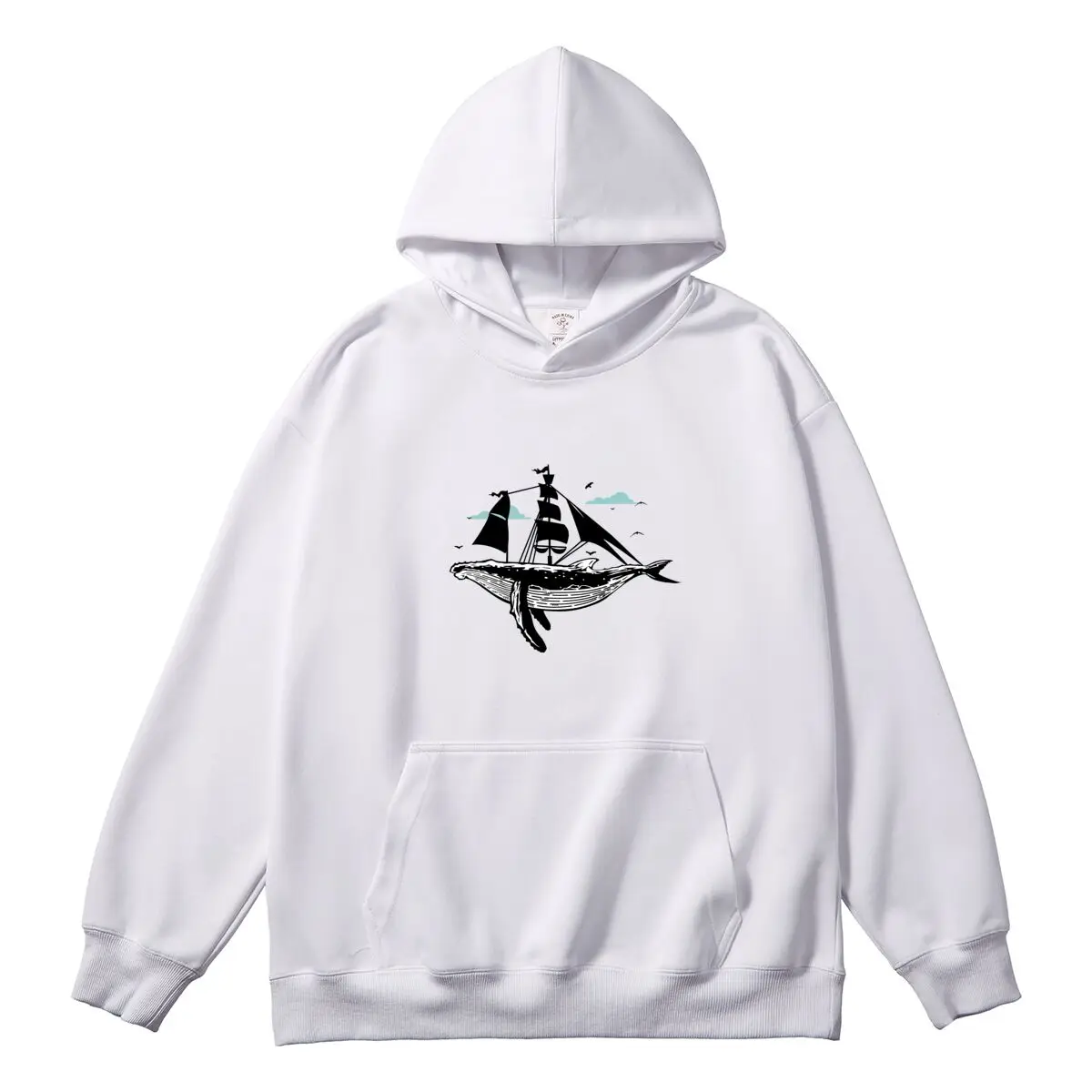 Women Sweatshirt Oversized Women's Hoodies Whale Sailboat Graphic Hooded Pullover Female Classic Autumn Thick Sportswear