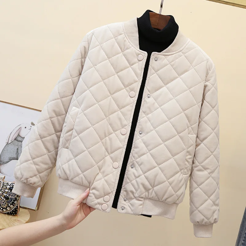 Casaco de inverno coreano feminino simples curto harajuku argyle veludo algodão solto casual acolchoado sólido jeckets feminino puffer parkas