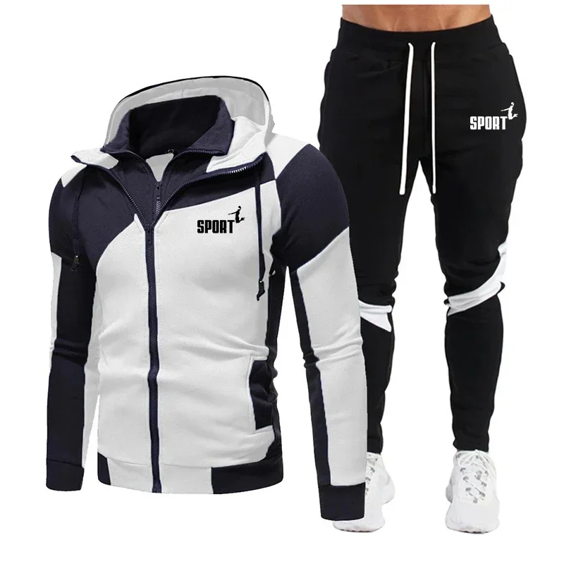 

Autumn Winter Men's High Quality Hoodie Sportsuit Double Zipper Colorblocking Sportswear Fashion Casual Jacket Outdoor Sportjack