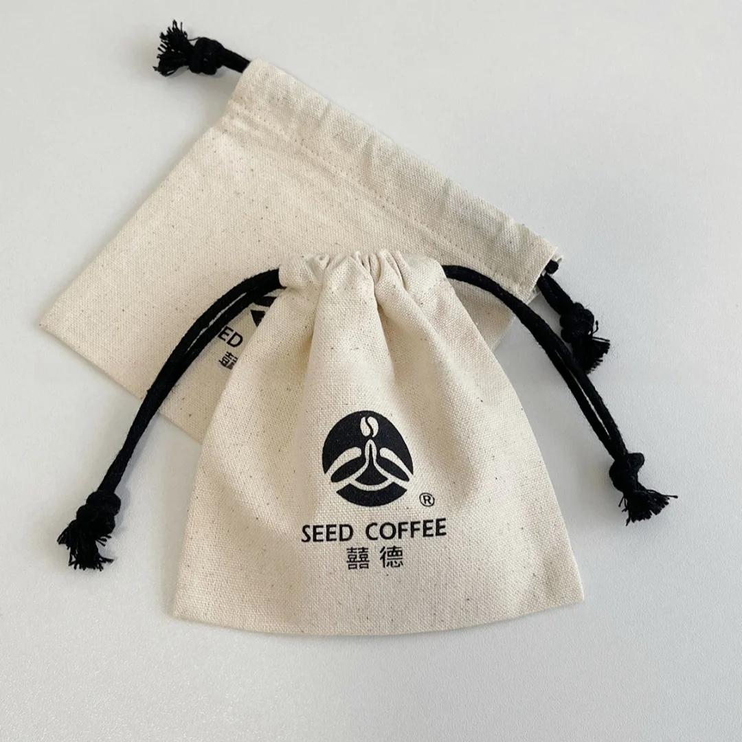 Custom Logo Printed Cotton Drawstring  Jewelry Bag Organic Gift Packing Pouch Wedding Birthday Party Candy bag