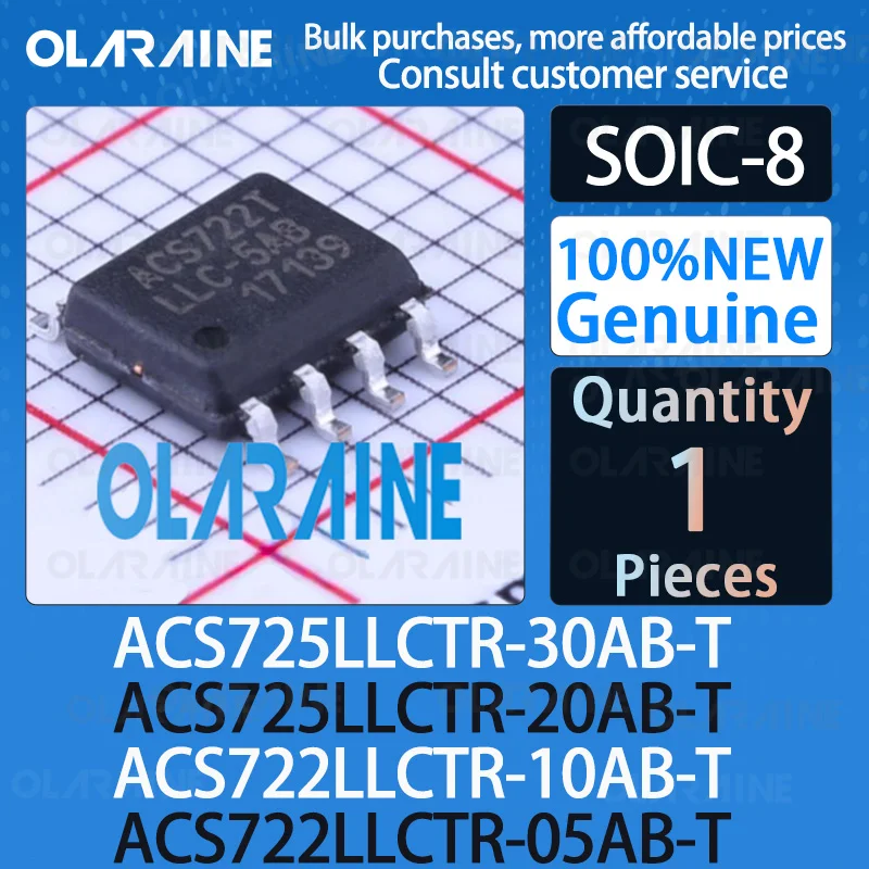 Original ACS725LLCTR-30AB-T ACS725LLCTR-20AB-T ACS722LLCTR-10AB-T ACS722LLCTR-05AB-T A current sensor is mounted on the board