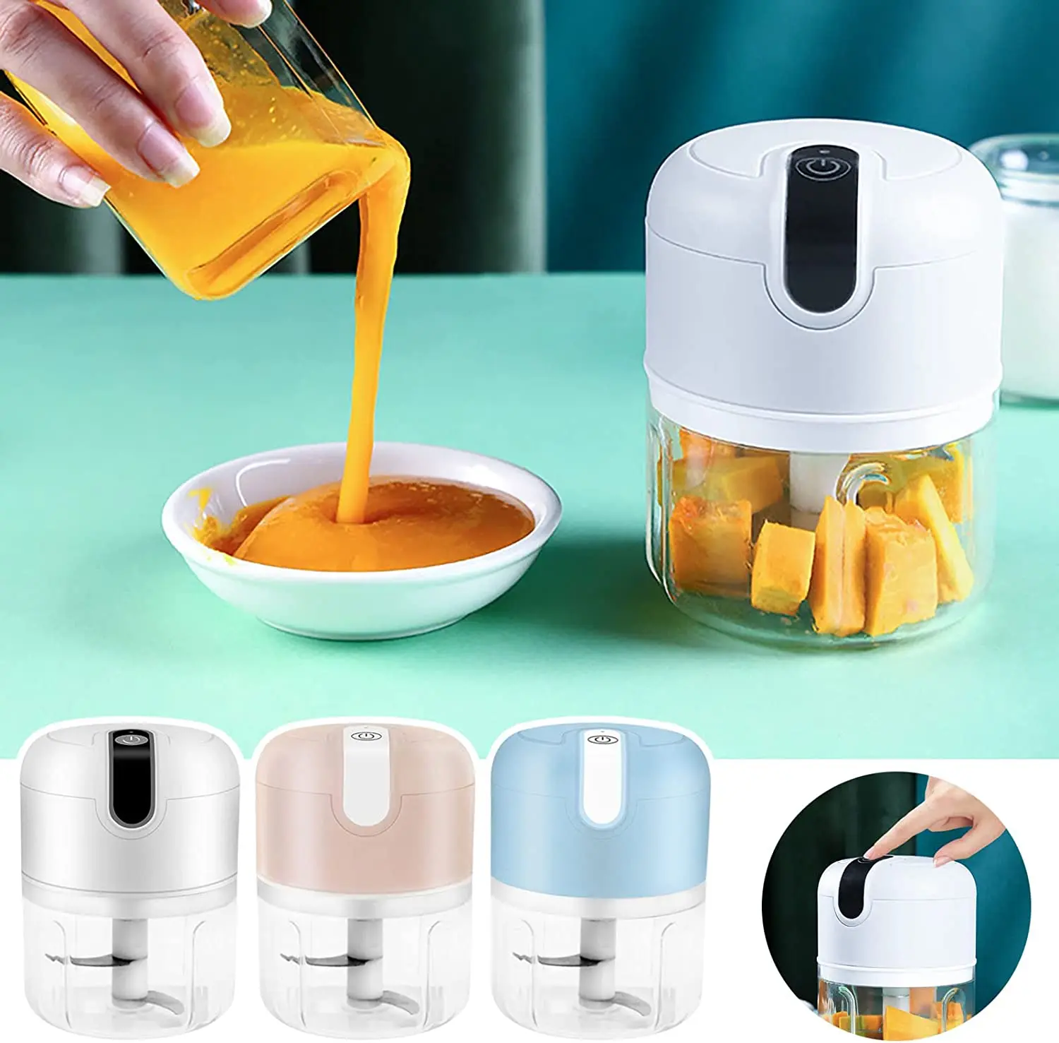 

Portable Cordless Mini Cutter Electric Garlic Chopper Press Kitchen Chopper for Onion Ginger Pepper Spice Chili Meat Slicer