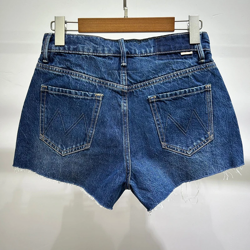 Dave&Di Summer Denim Shorts Women Minimalist Women's Denim Bermuda High Waisted Washed Blue Denim Shorts For Women