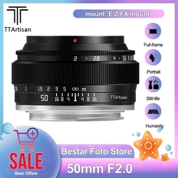 TTArtisan 50mm F2 MF Full Frame Vintage Style Large Aperture Portrait Lens for Sony A7S FUJI X-A1 X-T10 Canon M5 Nikon Z50