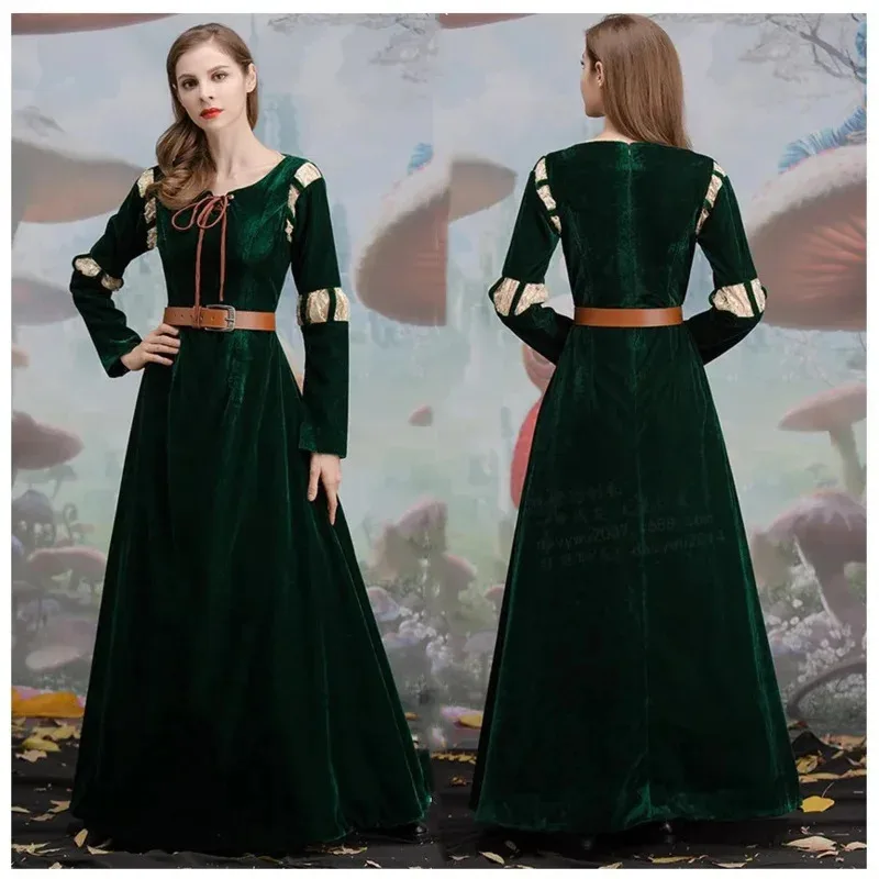 

Anime Movie Brave Costume Princess Merida Cosplay Women European Medieval Retro Dress with Belt Vintage Skirt Halloween Carnival