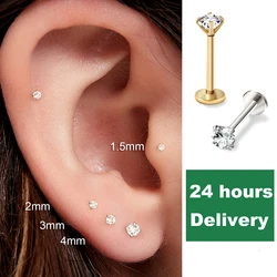 2/6PCS Stainless Steel Eearring Nose Stud Cartilage Piercing Jewelry Helix Tragus Lip Flat Back Tiny Earrings for Women 18G