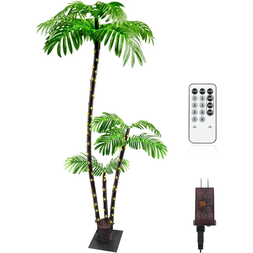 

Artificial Palm Tree 6Ft 3Trunks 241LED Lighted Outdoor with 8 Modes for Tiki Bar Christmas Decor, Freight free