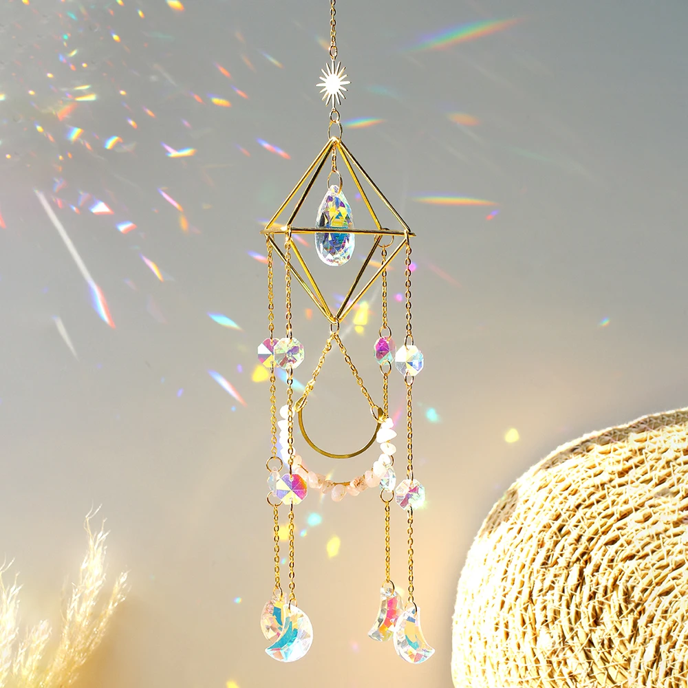 

Hanging Stone Suncatcher Crystal Prism Wind Chime Garden Decoration Outdoor Rainbow Sun Catcher for Window Home Decor